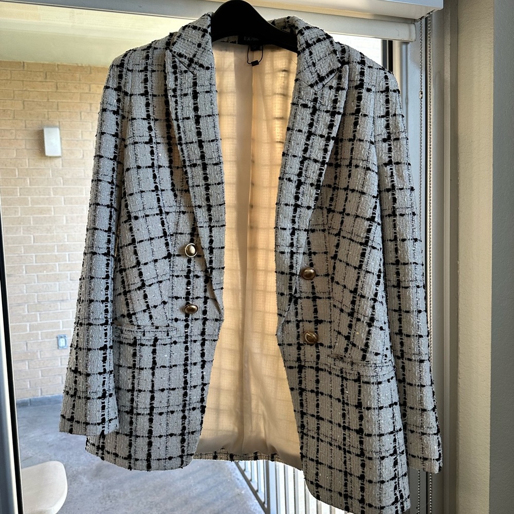 express Xs black and white tweed blazer